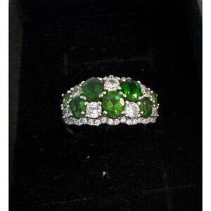 Sterling Silver Emerald Green and White CZ Cocktail Ring